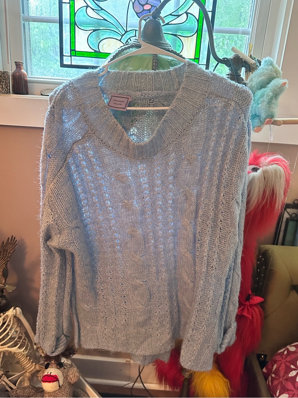 Cozy Cable Knit V-Neck Sweater - Light Blue